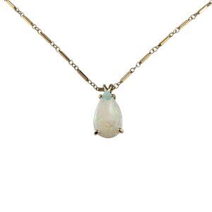 14K Yellow Gold Opal Tear Drop Pendant Necklace #23402